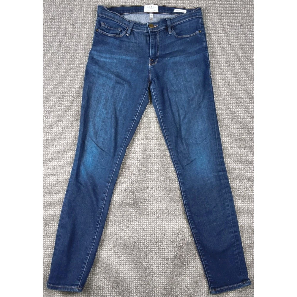 FRAME Denim Women's Skinny Jeans Premium Medium Dark Wash Stretch Blue